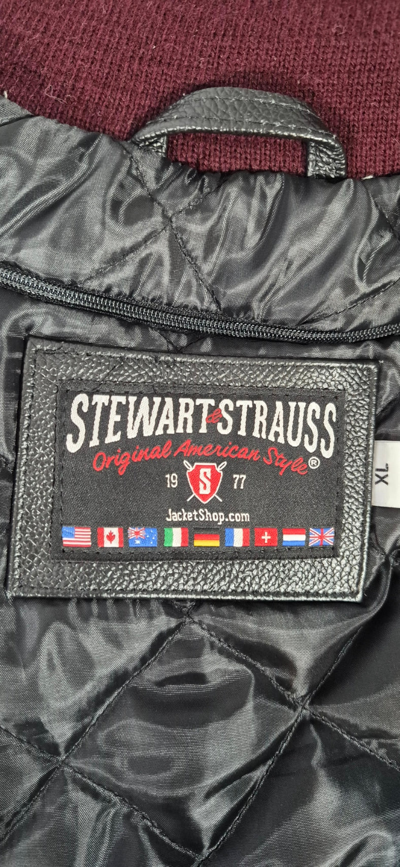 Stewart & Strauss Varsity Jacket XL Gray Wool Genuine Leather Sleeves