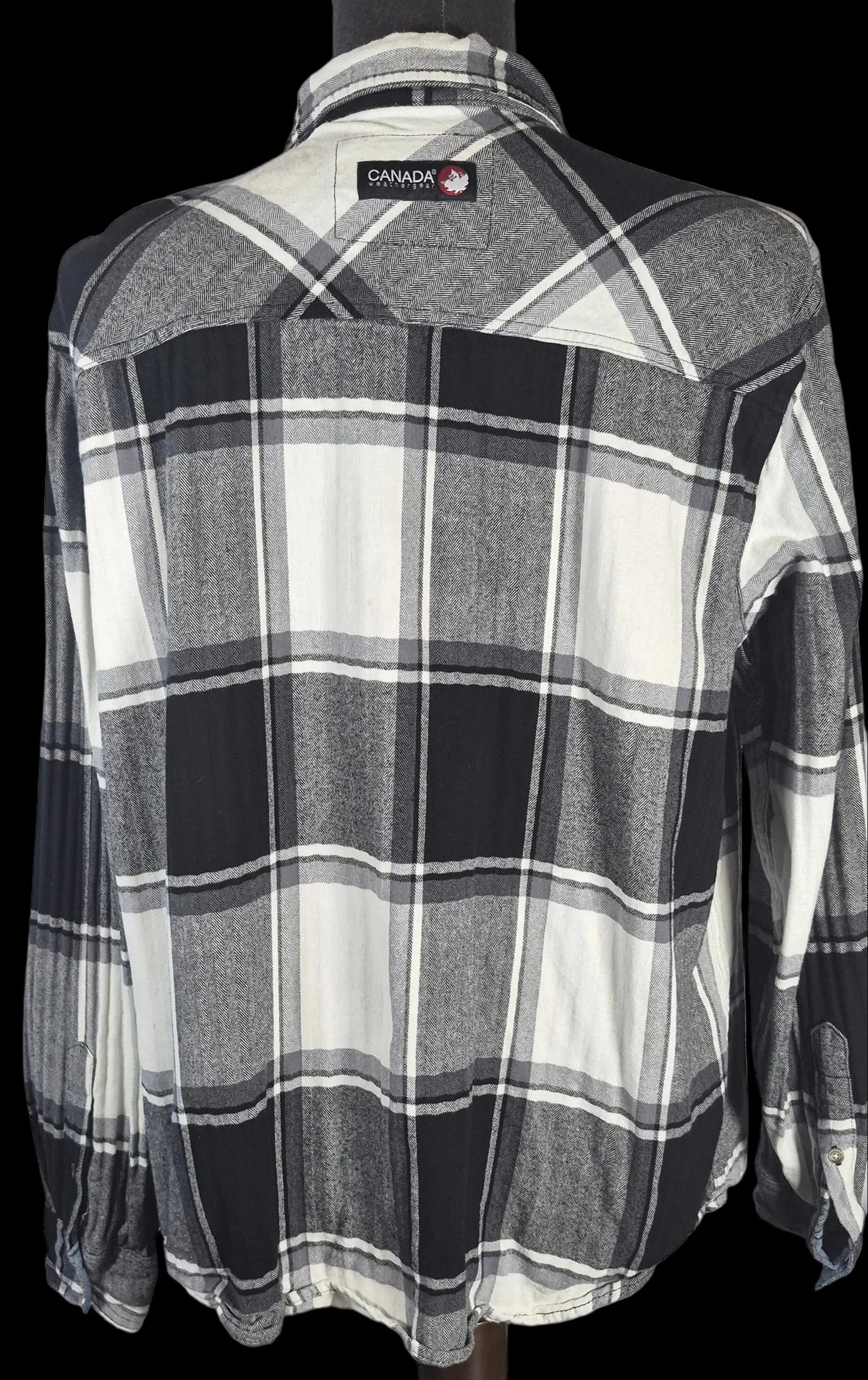 Canada Weathergear Plaid Flannel Shirt Men’s XL Black White Gray Heritage
