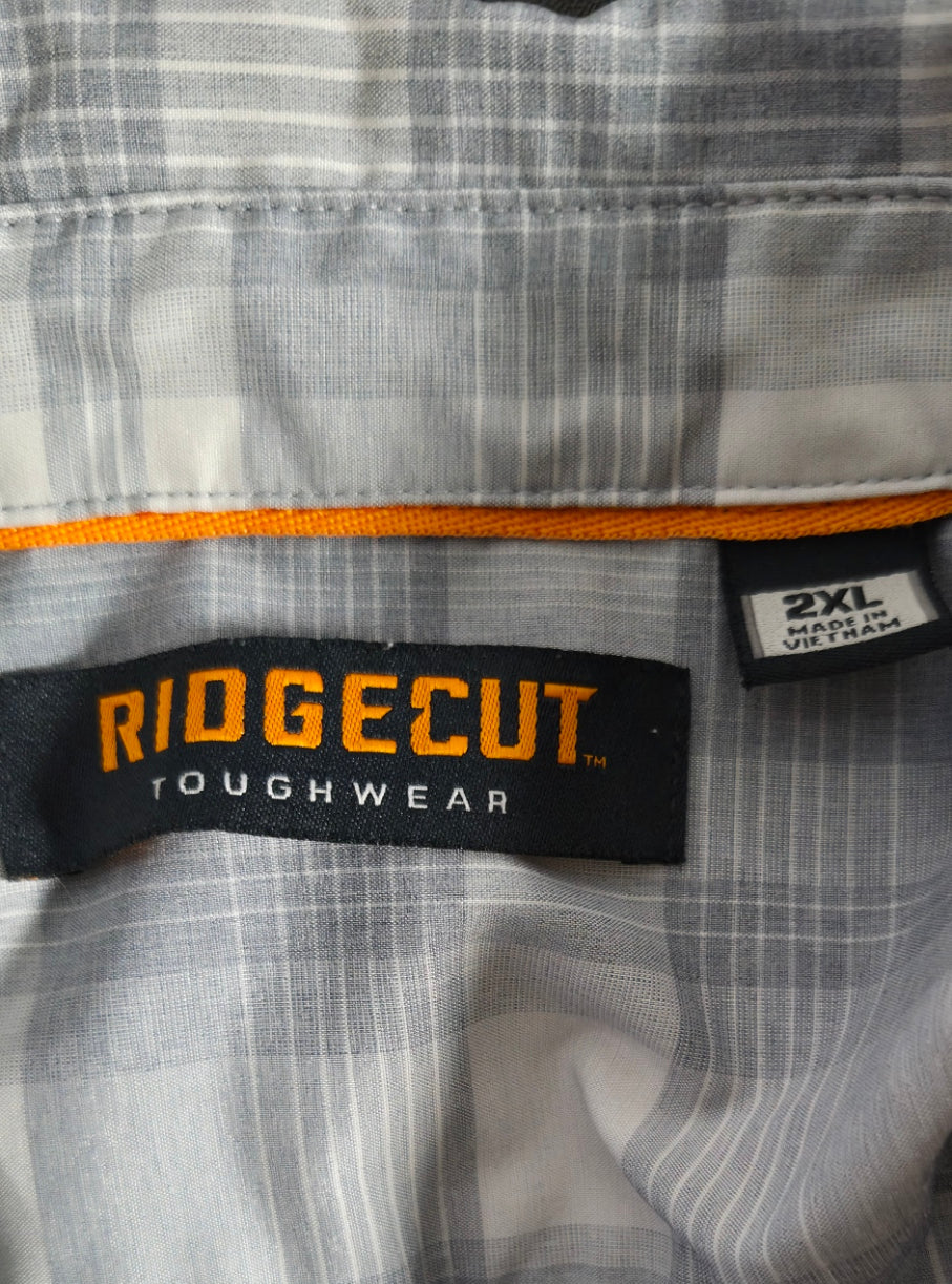 Ridgecut Toughwear Work Shirt Men’s 2XL Gray White Plaid Stretch