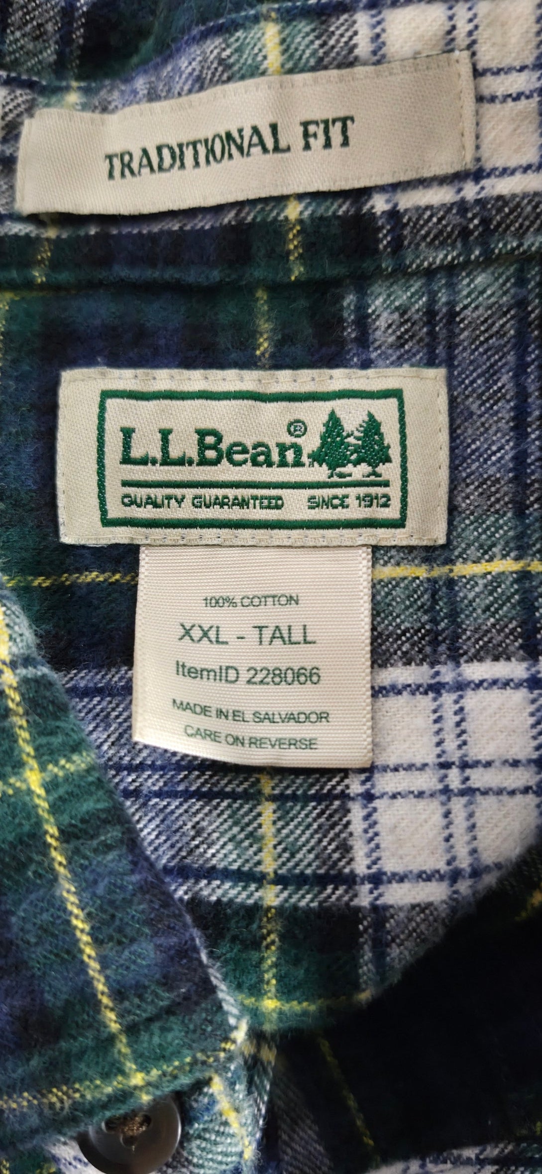 L.L.Bean Scotch Plaid Flannel Shirt XXL Tall Traditional Fit 100% Cotton