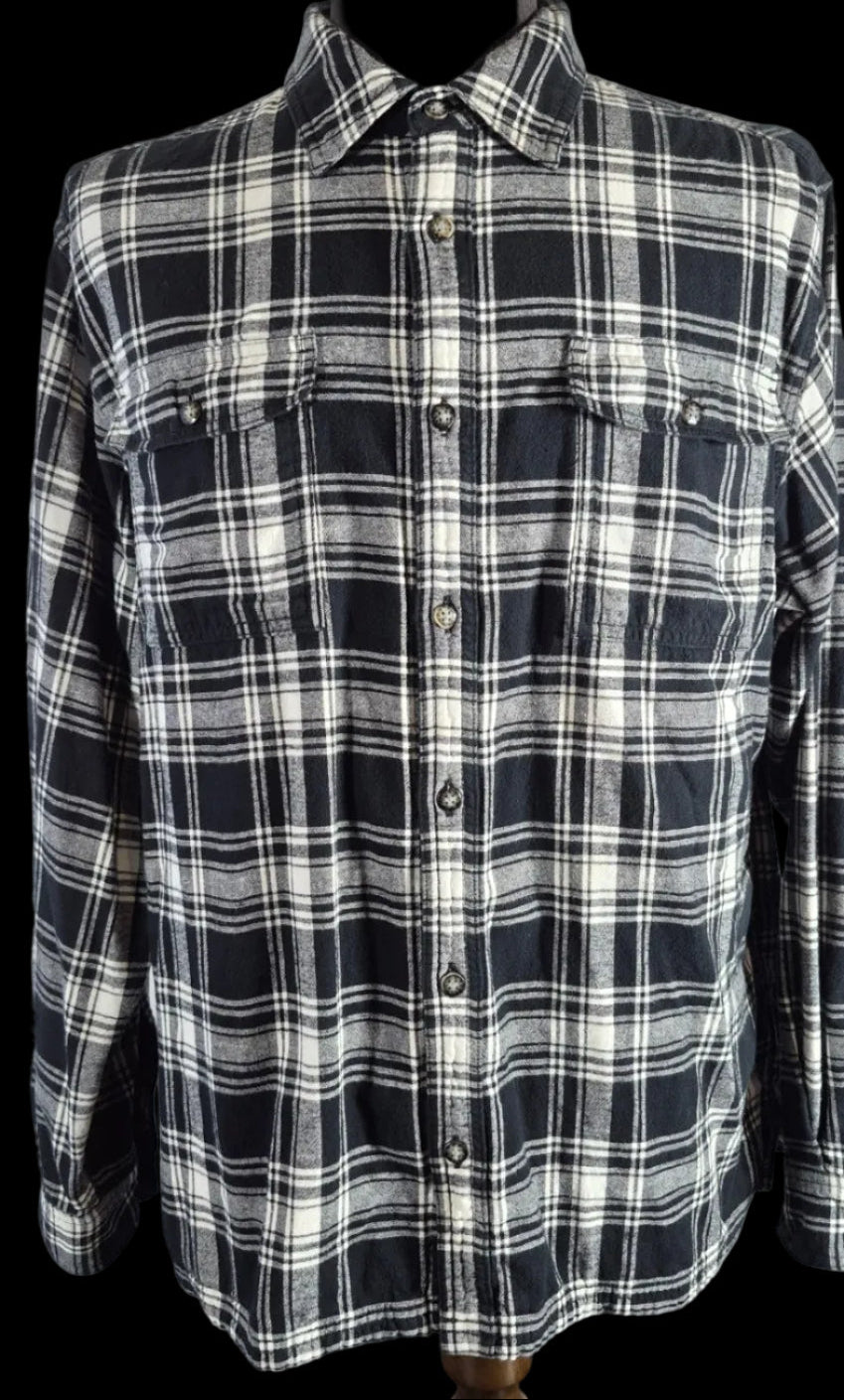 Workwear Flannel Shirt Men’s XL Black White Plaid 100% Cotton