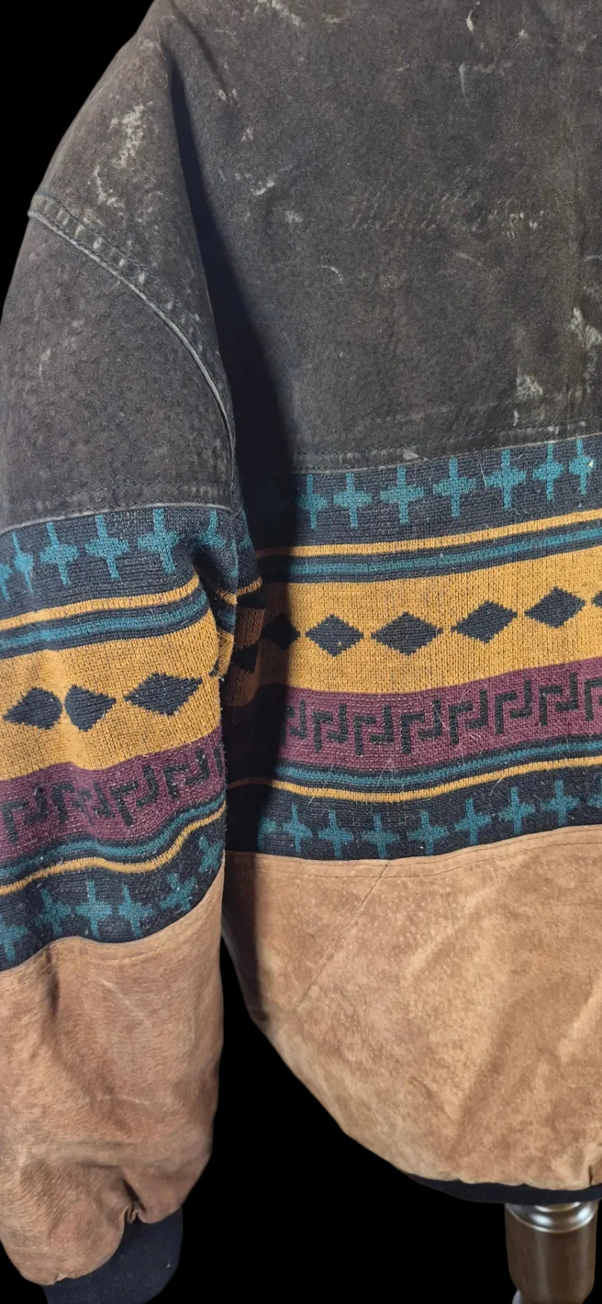 Tuskani Genuine Leather Sherpa Lined Southwestern Bomber Jacket Vintage
