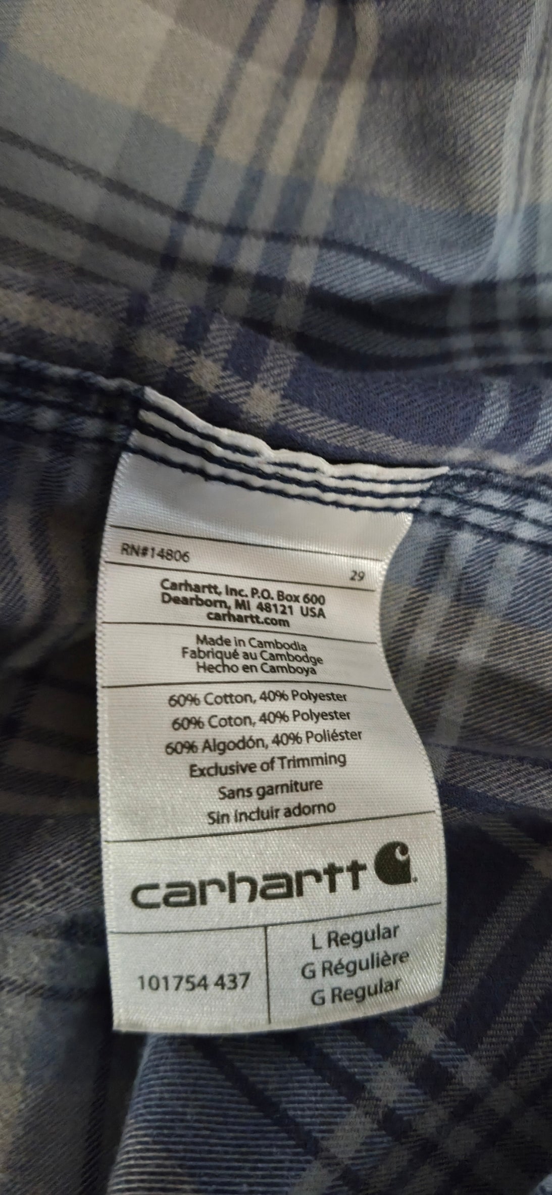 Carhartt Force Men’s Large Relaxed Fit Plaid Flannel Shirt – Fall 2015