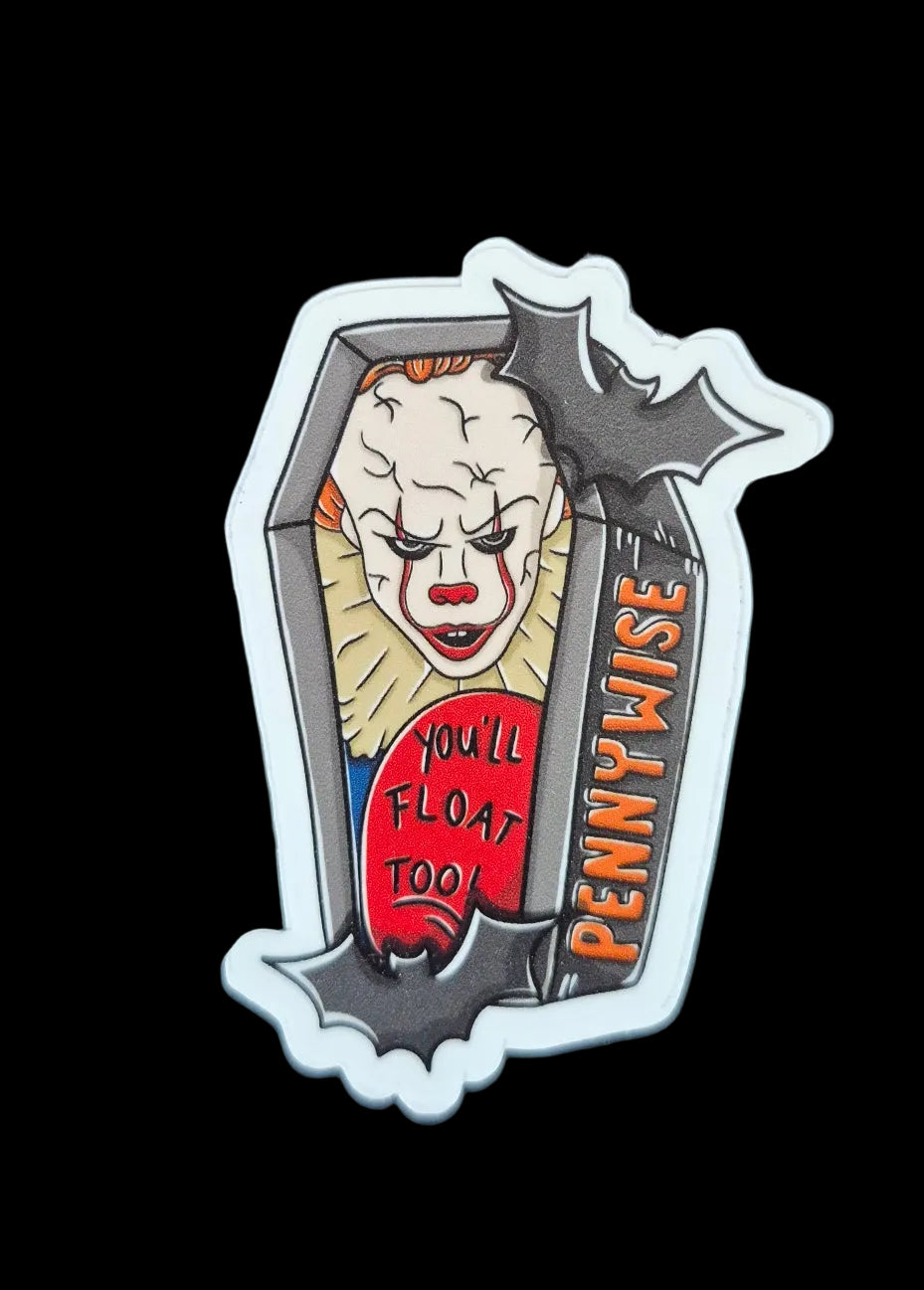 Pennywise Inspired 3" Horror Sticker – Evil Clown Coffin Design