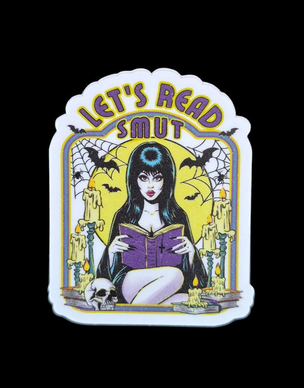 Elvira Inspired “Let’s Read Smut” 3" Horror Sticker – Funny Gothic Bookish Design