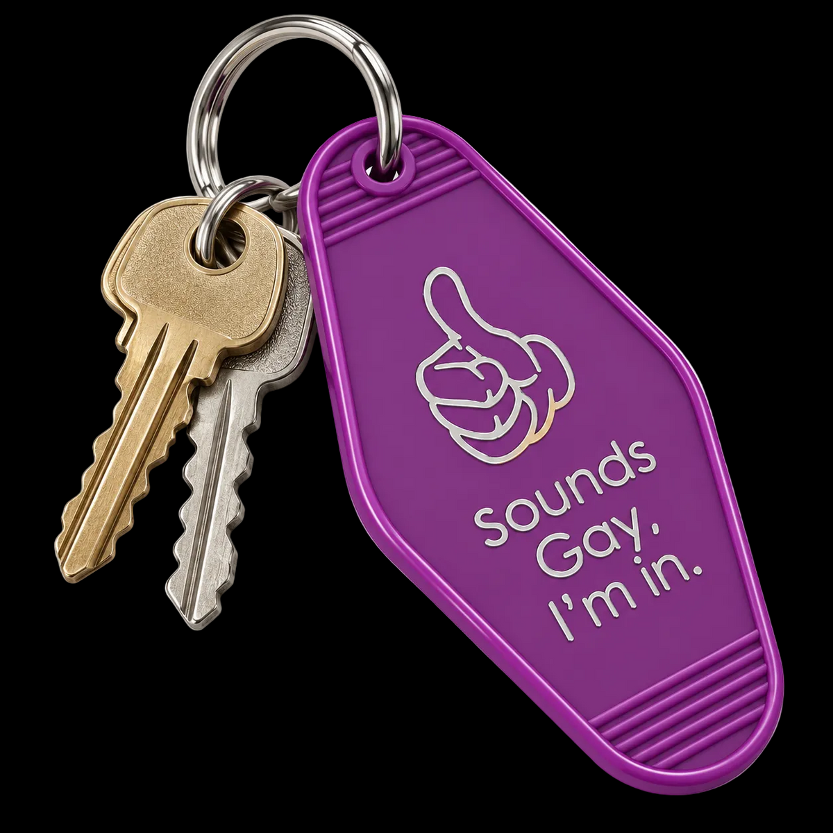 Sounds Gay I'm In Retro Motel Keychain | Purple Novelty Key Fob