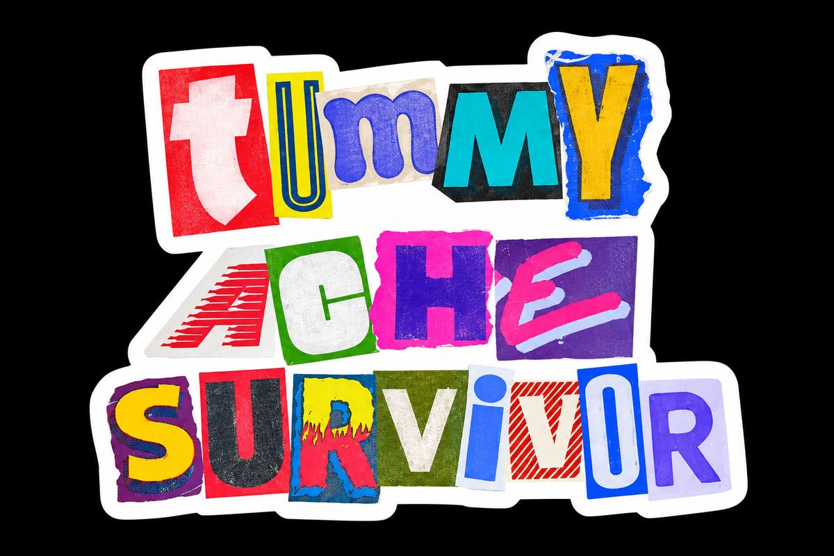 Tummy Ache Survivor 3x3 Vinyl Sticker – Funny Colorful Retro Sticker