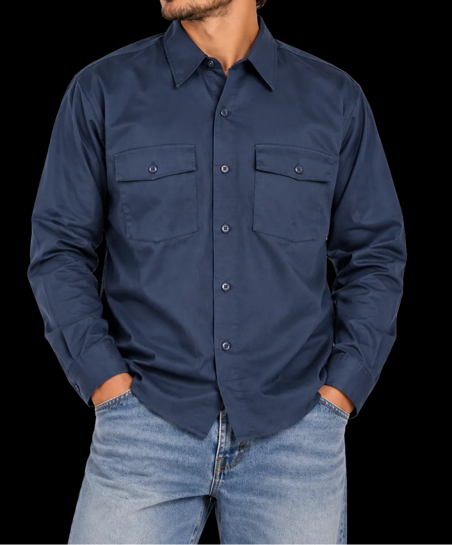 Vintage Dickies Deadstock Work Shirt NWT USA Made 17–17.5 x 33 Navy Blue