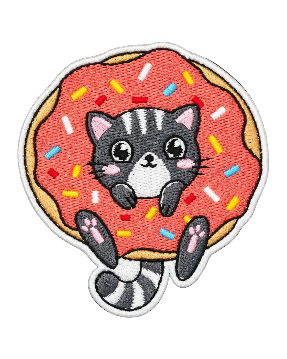 Kawaii Cat in Donut Embroidered Iron-On Patch