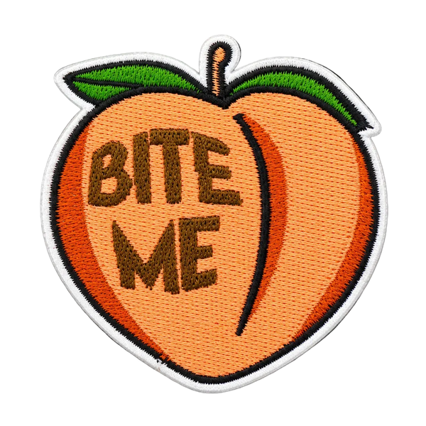 Bite Me Peach Embroidered Iron-On Patch