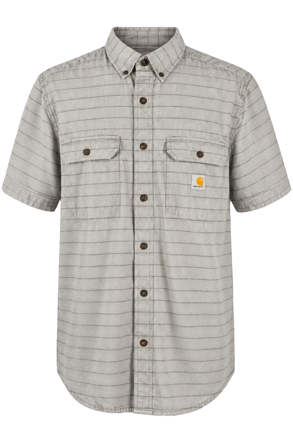 Carhartt Men’s XL Loose Fit Gray Striped Short Sleeve Button Down Work Shirt