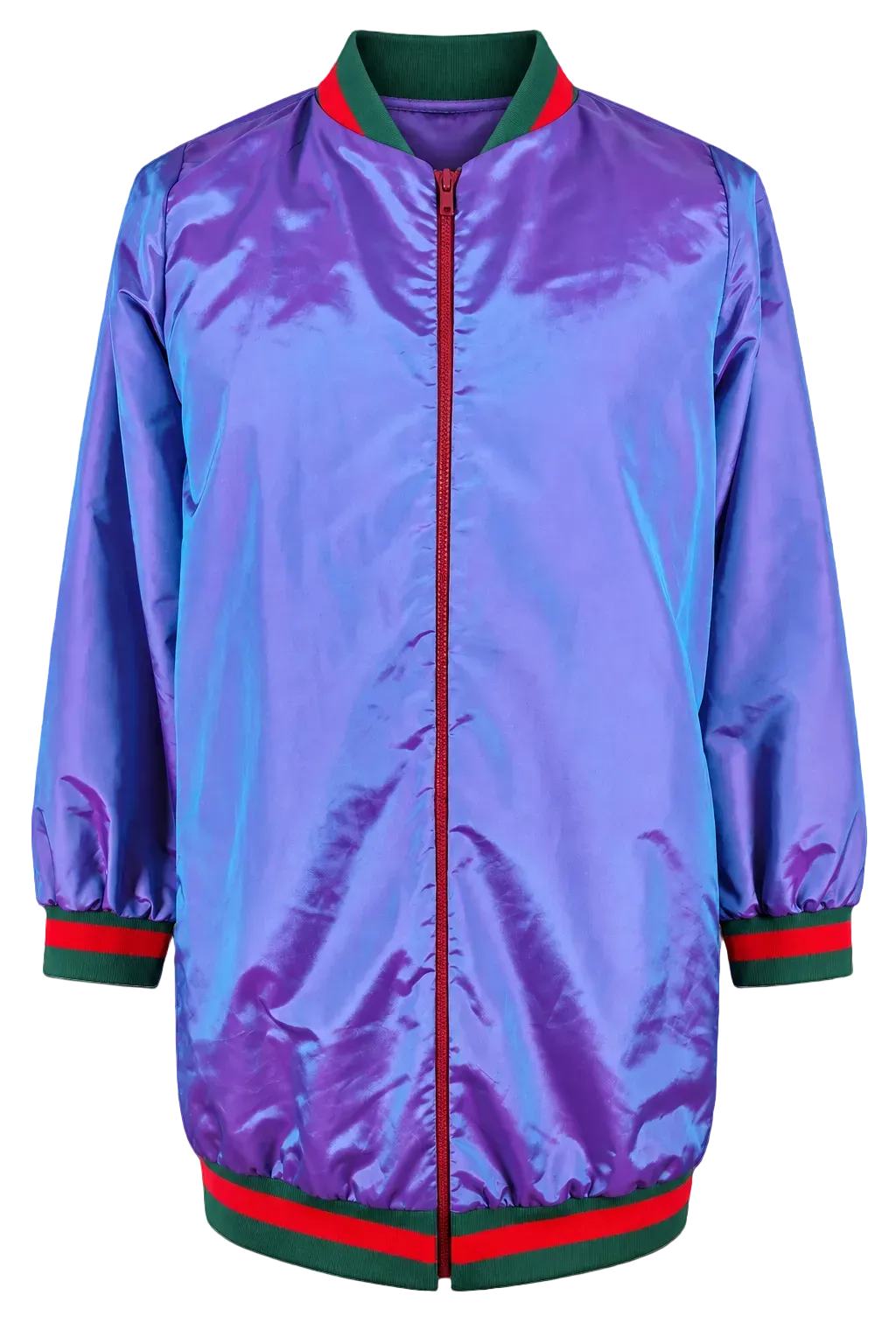 Vintage Style Iridescent Purple Blue Bomber Jacket Longline Y2K Streetwear