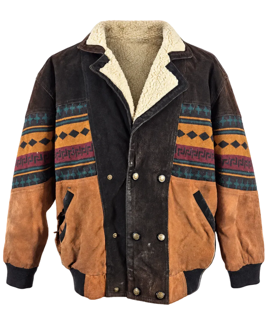 Tuskani Genuine Leather Sherpa Lined Southwestern Bomber Jacket Vintage