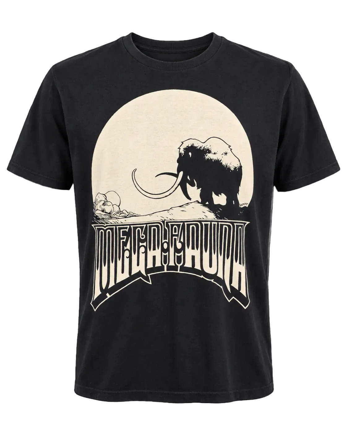 Aaron Horkey Mega Fauna Art T-Shirt Black Mammoth Graphic Size 4