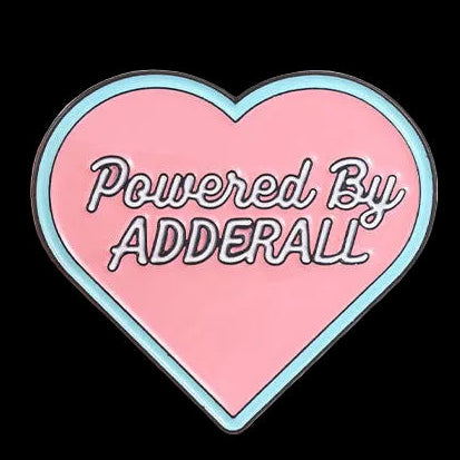 Powered By Adderall Enamel Pin – Pink Heart 1" ADHD Humor Pin
