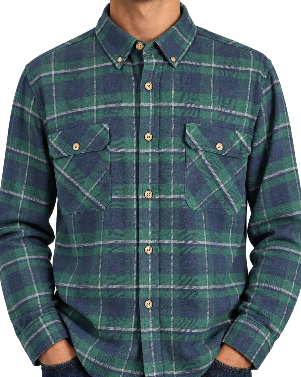 Jachs Heritage Flannel Shirt XXL Green Navy Plaid 100% Cotton