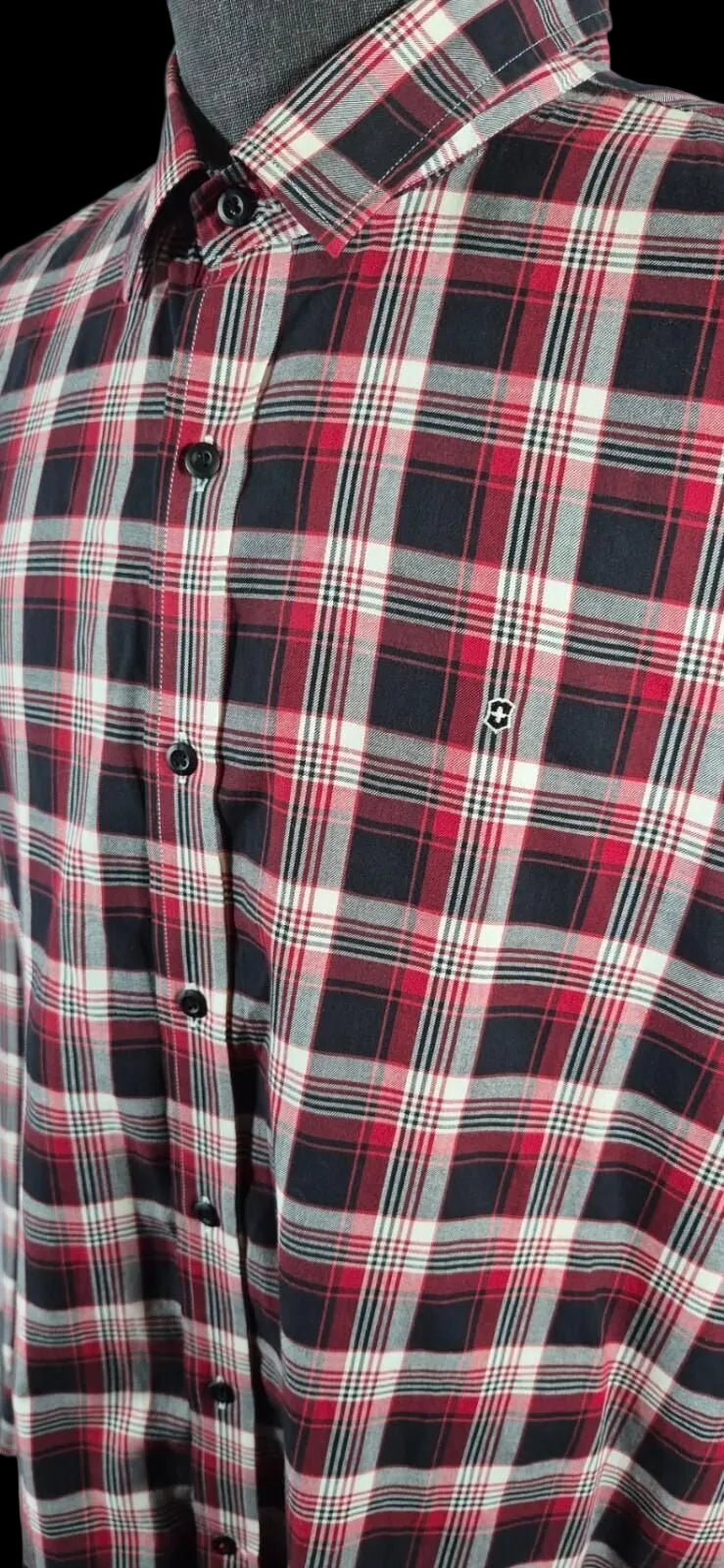 Victorinox Swiss Army XXL Tailored Fit Plaid Shirt Cotton Cashmere Red Black