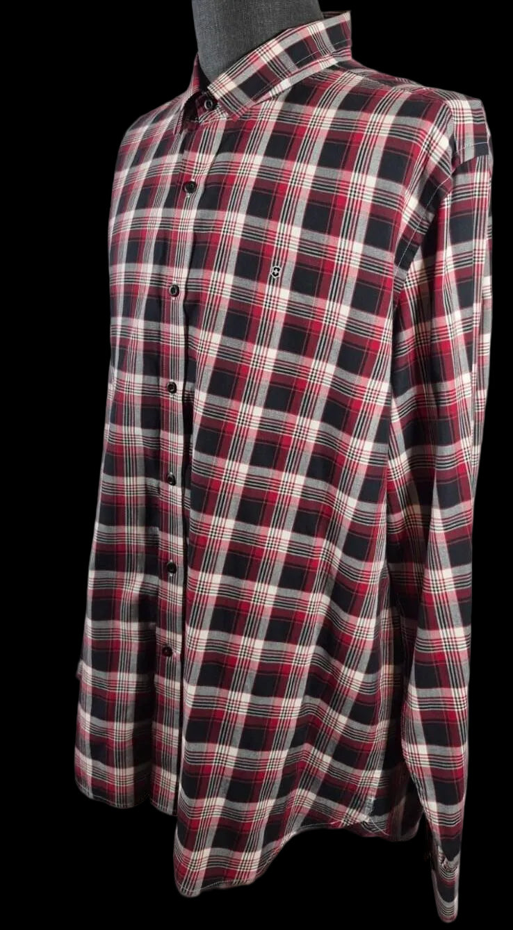 Victorinox Swiss Army XXL Tailored Fit Plaid Shirt Cotton Cashmere Red Black