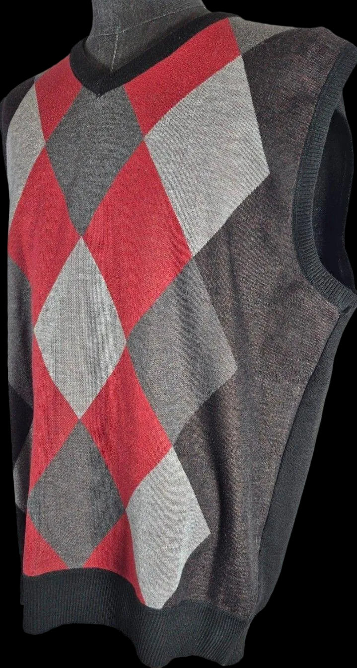 Phat Farm Argyle Sweater Vest — Red, Gray & Black | XL