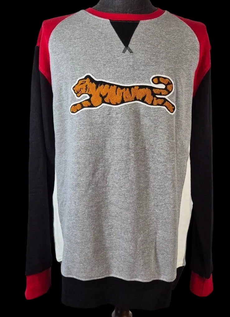 Le Tigre Tiger Patch Colorblock Sweatshirt — Gray, Red & Black | XL
