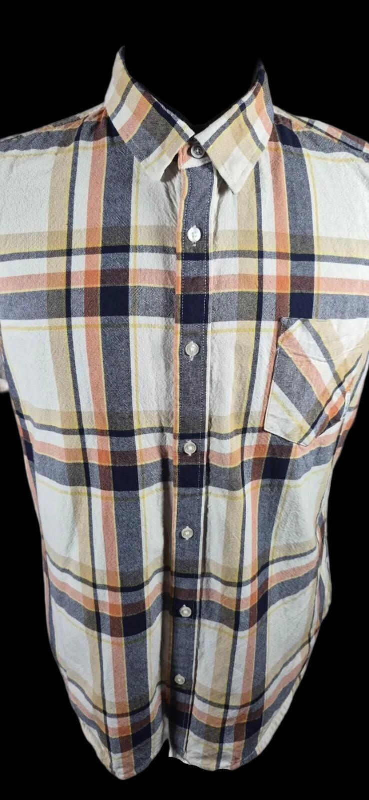Ben Sherman Textured Cotton Plaid Shirt — Cream & Navy | XL