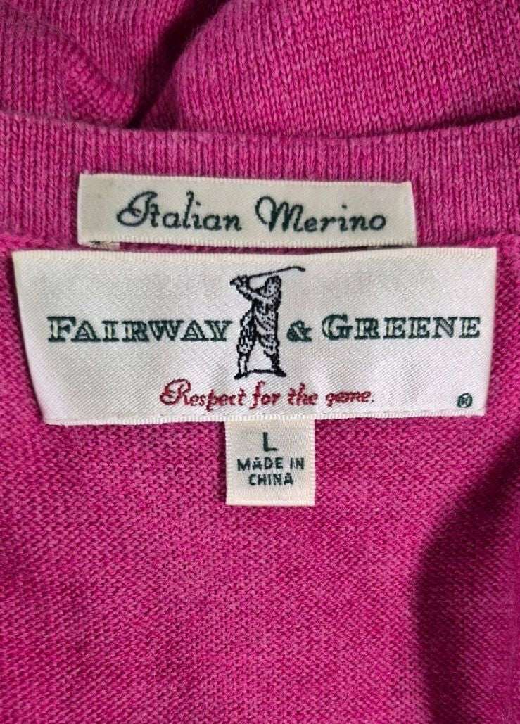 Vintage Fairway & Greene Merino Wool V-Neck Sweater — Berry Pink | Large