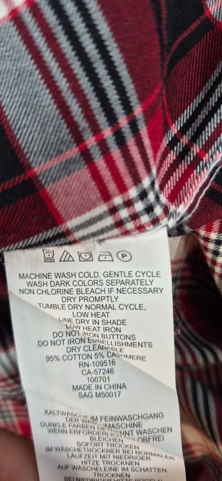 Victorinox Swiss Army XXL Tailored Fit Plaid Shirt Cotton Cashmere Red Black