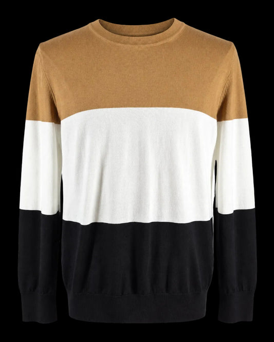 BOSS by Hugo Boss Colorblock Sweater — Camel, Cream & Black | Large