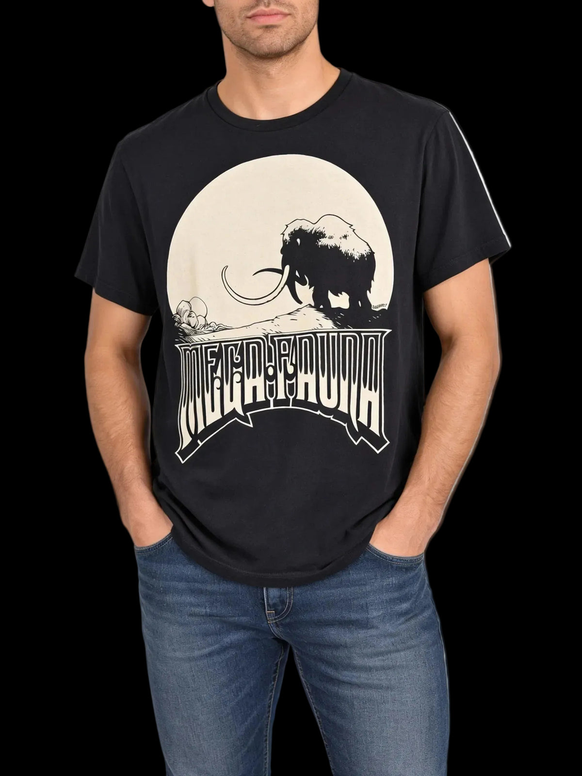 Aaron Horkey Mega Fauna Art T-Shirt Black Mammoth Graphic Size 4