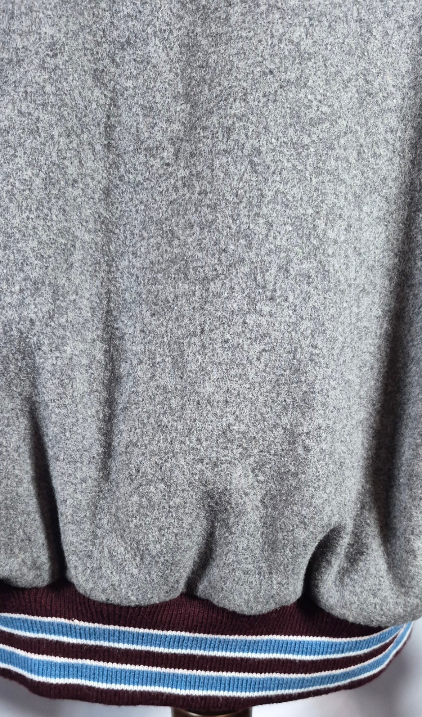 Stewart & Strauss Varsity Jacket XL Gray Wool Genuine Leather Sleeves