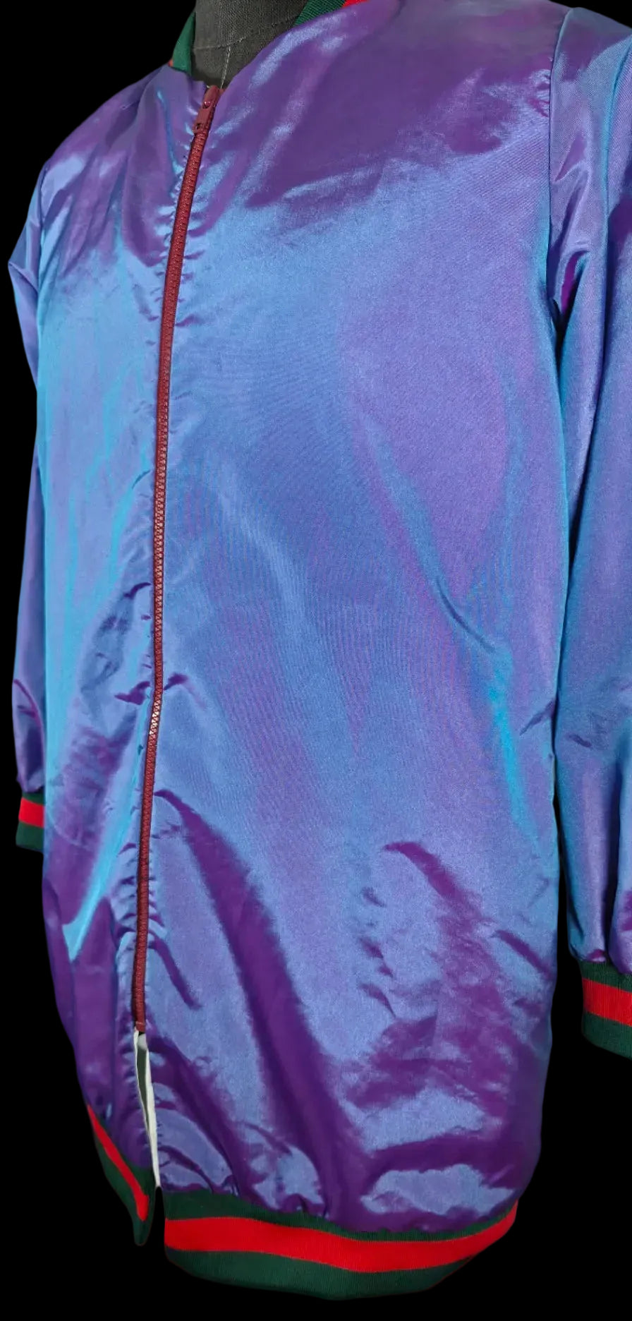 Vintage Style Iridescent Purple Blue Bomber Jacket Longline Y2K Streetwear