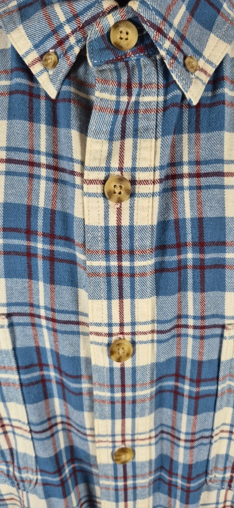 Duluth Trading Co. Flannel Shirt XL Tall Blue Cream Red Plaid 100% Cotton