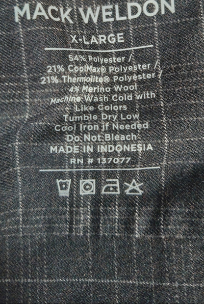 Mack Weldon Men’s XL Gray Plaid Performance Shirt Coolmax Thermolite Merino Wool