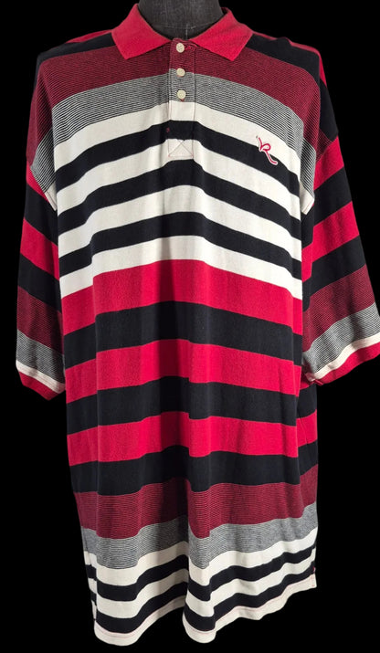 Rocawear 4XLT Striped Polo Shirt – Red Black White Y2K Hip Hop