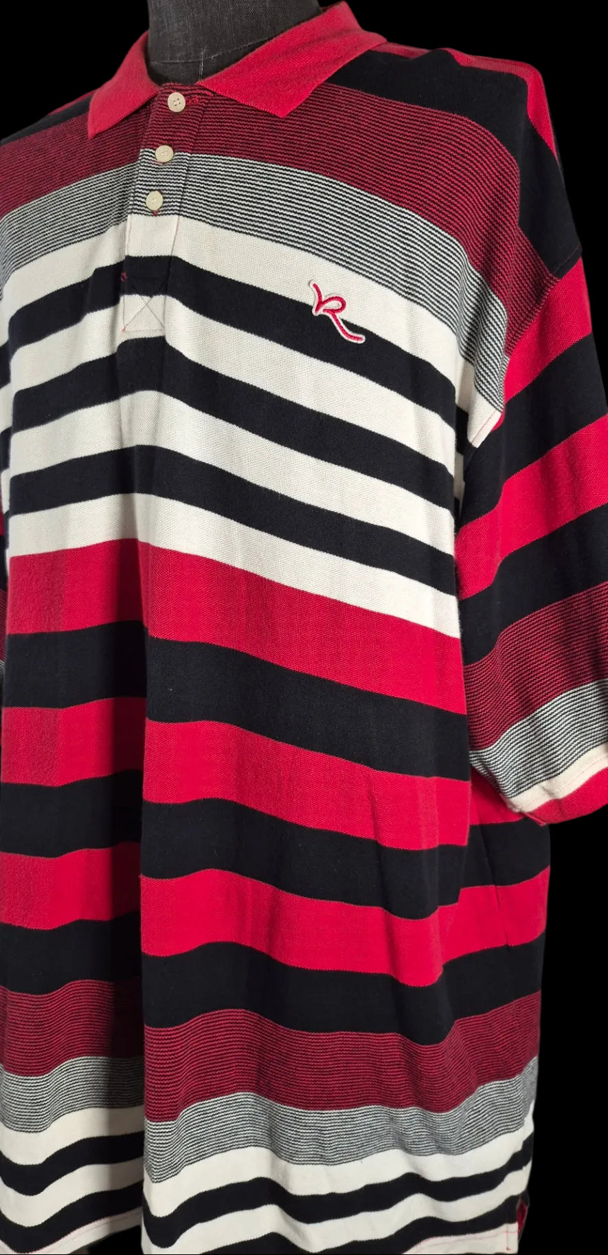 Rocawear 4XLT Striped Polo Shirt – Red Black White Y2K Hip Hop