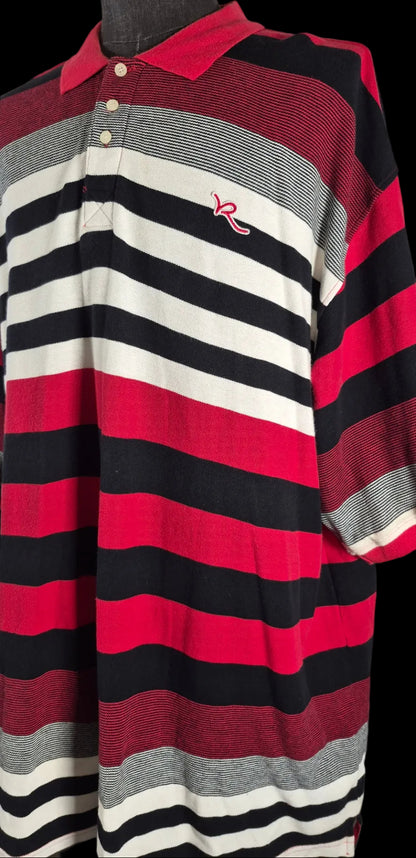 Rocawear 4XLT Striped Polo Shirt – Red Black White Y2K Hip Hop