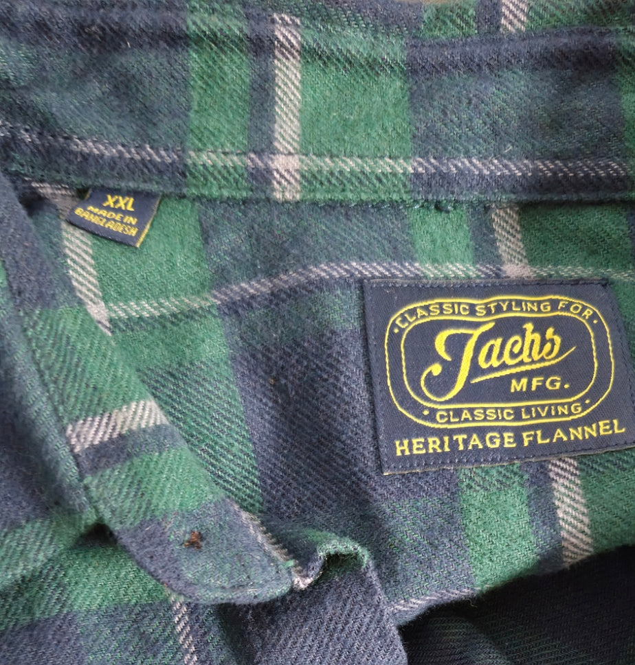 Jachs Heritage Flannel Shirt XXL Green Navy Plaid 100% Cotton