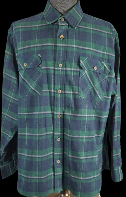 Jachs Heritage Flannel Shirt XXL Green Navy Plaid 100% Cotton