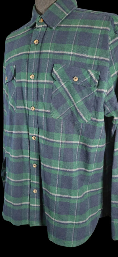 Jachs Heritage Flannel Shirt XXL Green Navy Plaid 100% Cotton