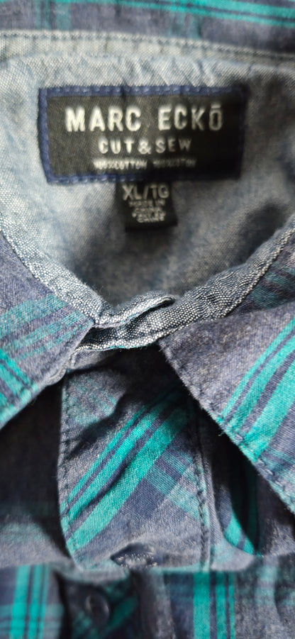 Marc Ecko Cut & Sew Plaid Button-Up Shirt – Men’s XL Y2K Streetwear