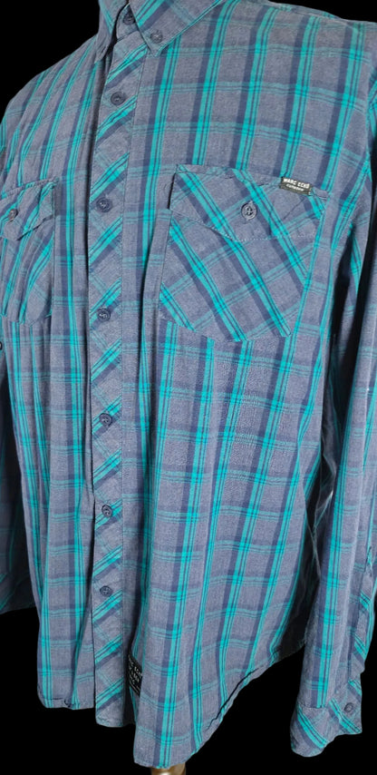 Marc Ecko Cut & Sew Plaid Button-Up Shirt – Men’s XL Y2K Streetwear