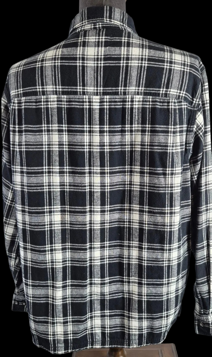 Workwear Flannel Shirt Men’s XL Black White Plaid 100% Cotton