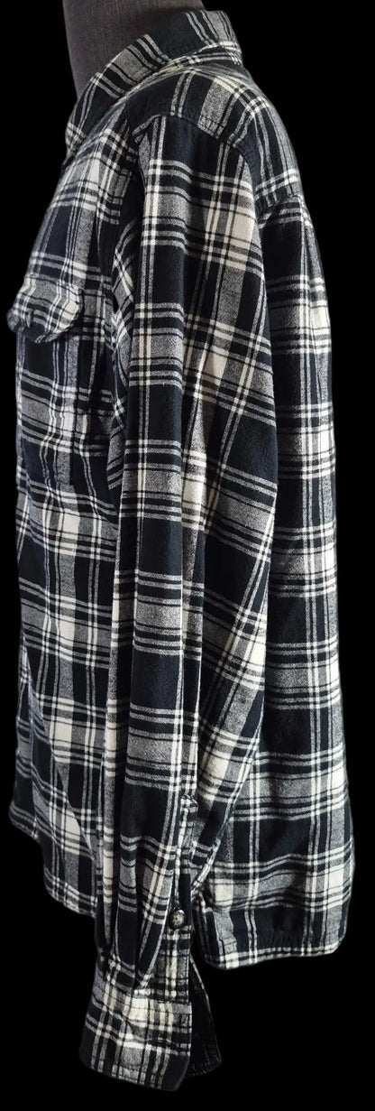 Workwear Flannel Shirt Men’s XL Black White Plaid 100% Cotton