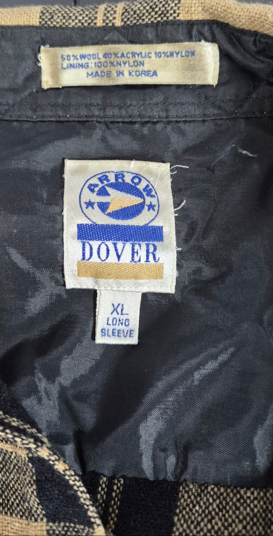 Vintage Arrow Dover Wool Blend Flannel Shirt Jacket Men’s XL Made in Korea