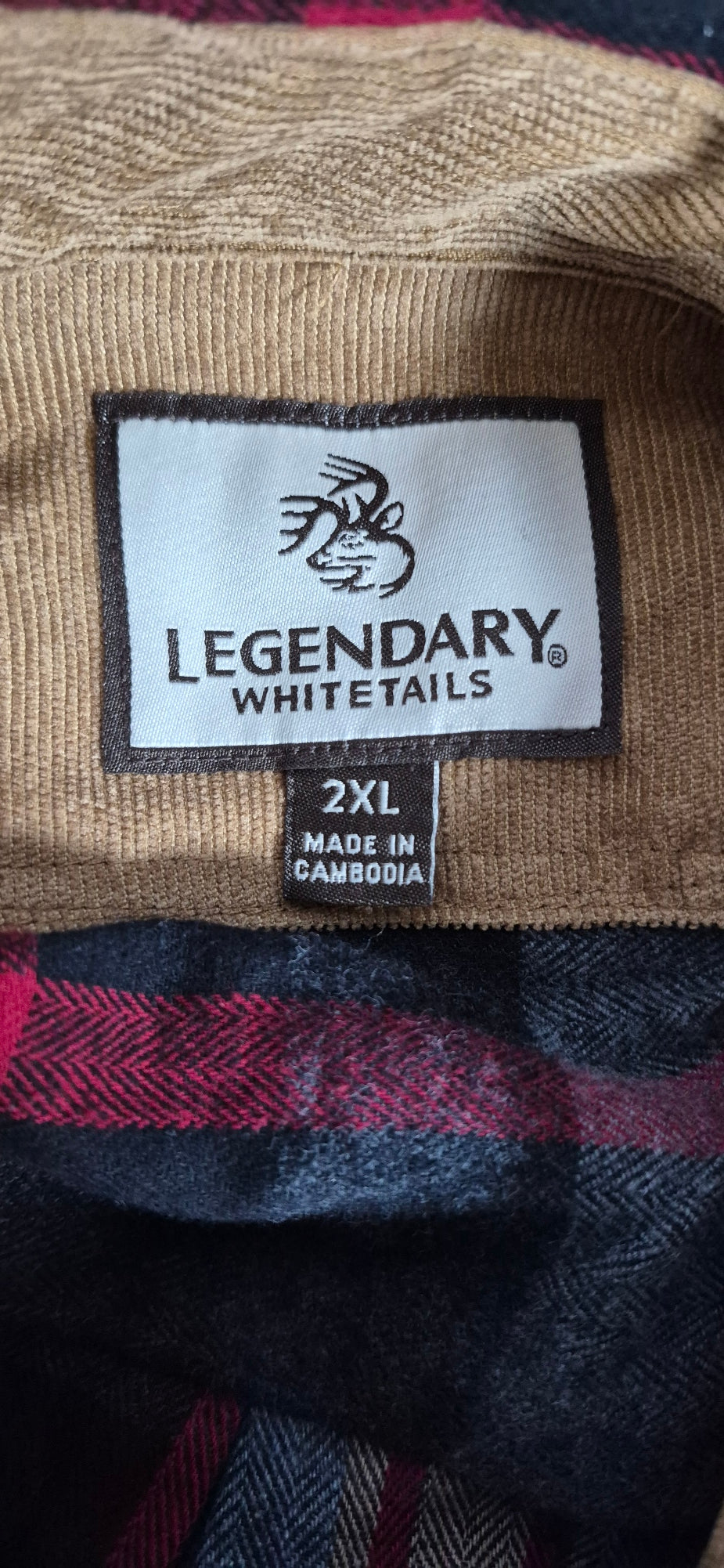 Legendary Whitetails Buck Camp Flannel Shirt 2XL Red Gray Plaid 100% Cotton