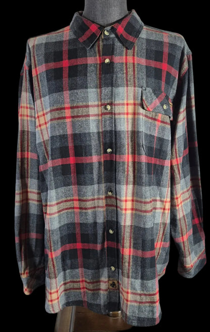 Legendary Whitetails Buck Camp Flannel Shirt 2XL Red Gray Plaid 100% Cotton