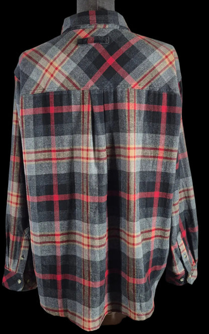 Legendary Whitetails Buck Camp Flannel Shirt 2XL Red Gray Plaid 100% Cotton