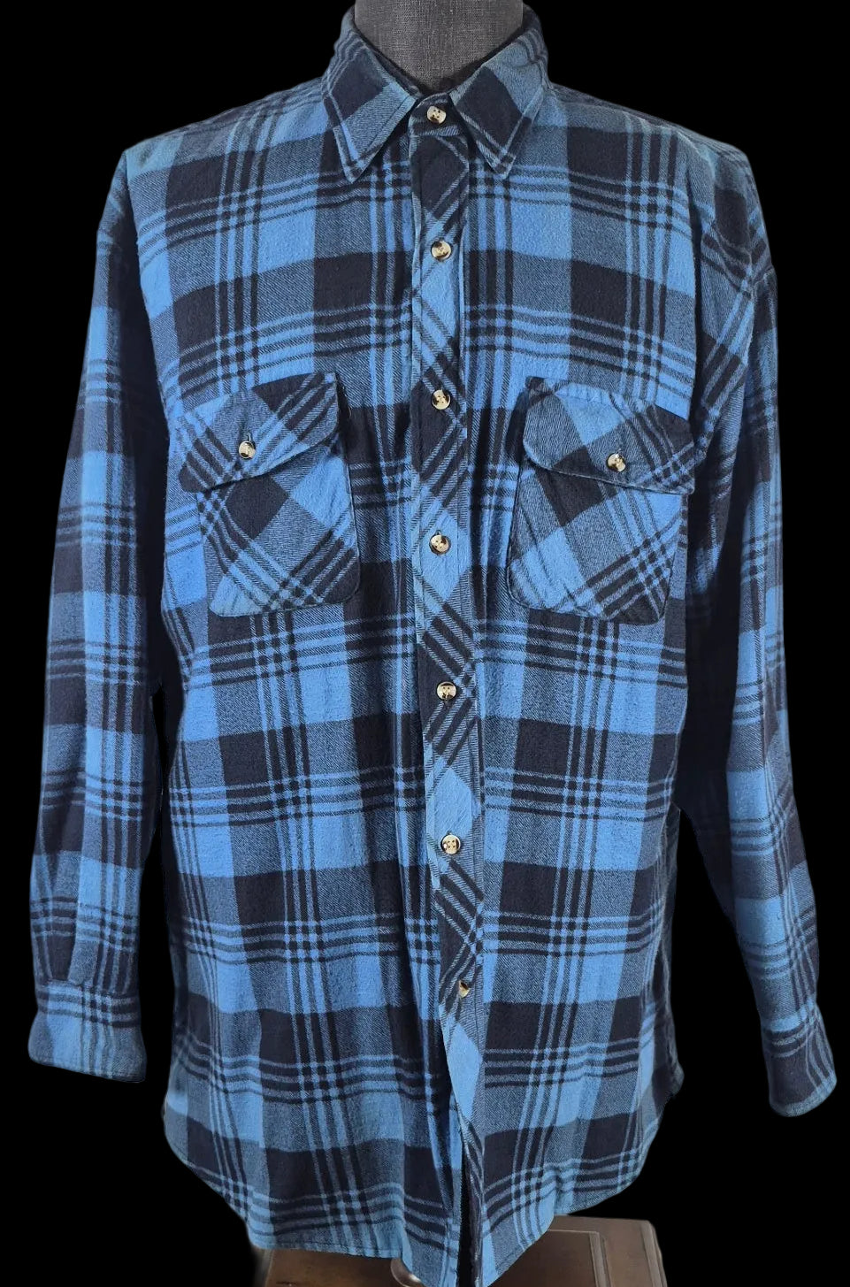 Vintage Saugatuck Dry Goods Quilted Flannel Shirt Jacket XL Blue Black Plaid 90s