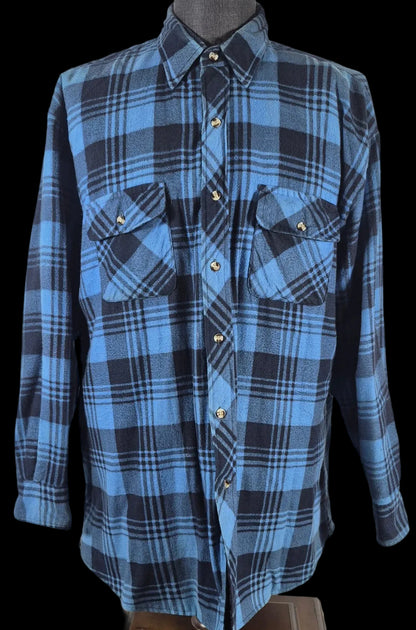Vintage Saugatuck Dry Goods Quilted Flannel Shirt Jacket XL Blue Black Plaid 90s