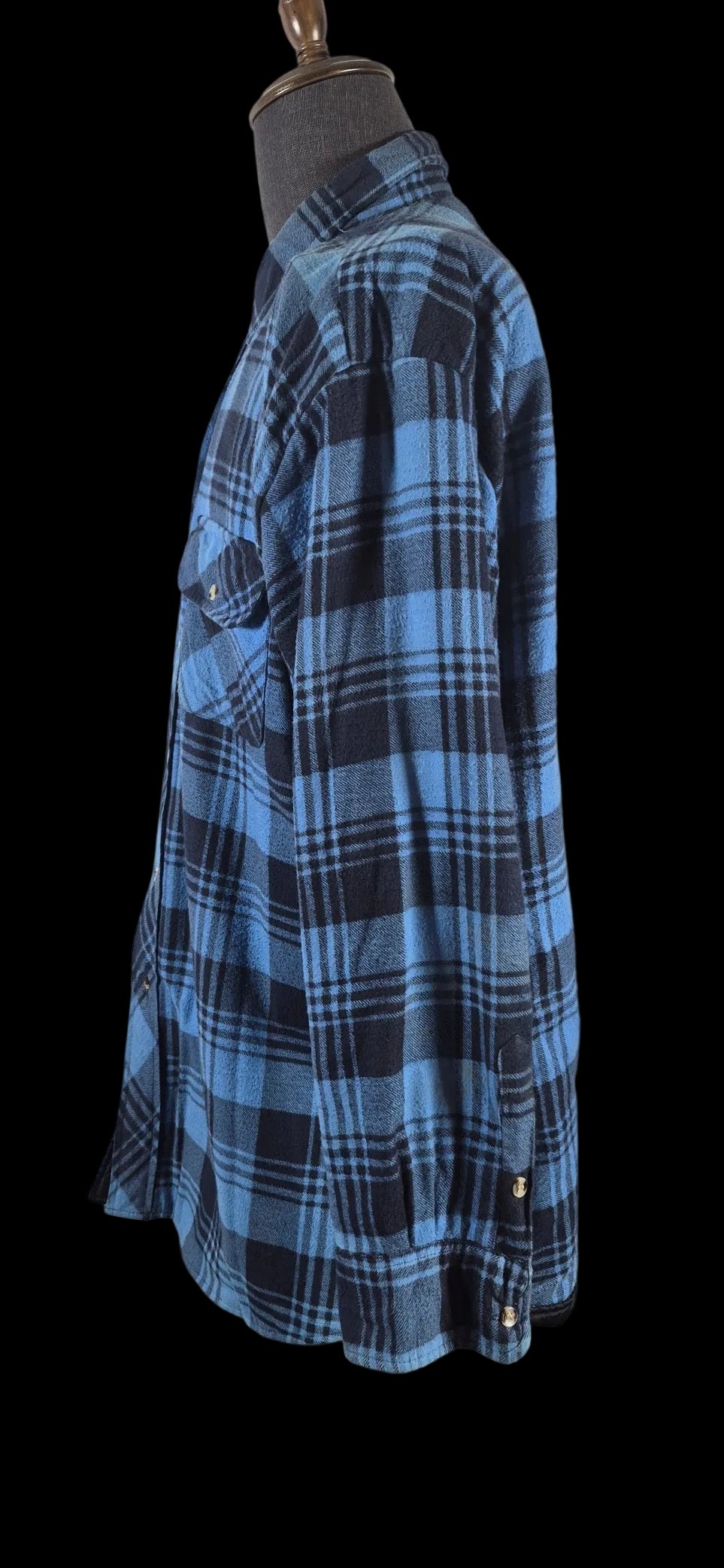 Vintage Saugatuck Dry Goods Quilted Flannel Shirt Jacket XL Blue Black Plaid 90s